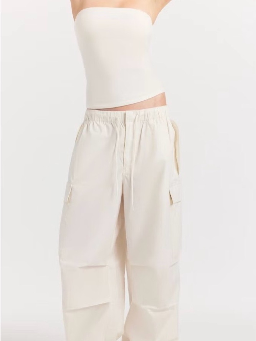 SKIMS Cream Wide-Leg Cargo Jumpsuit Pants